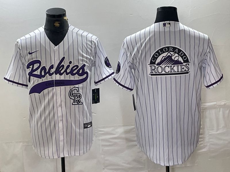 Men Colorado Rockies Blank White Stripe Joint name Nike 2024 MLB Jersey style 6->->